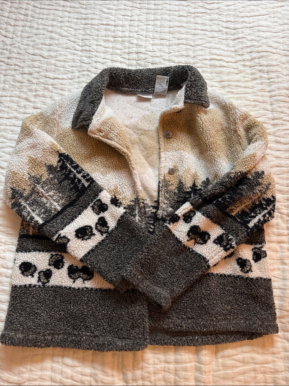 Vintage White Stag Women’s Sherpa Jacket in Cream & Charcoal